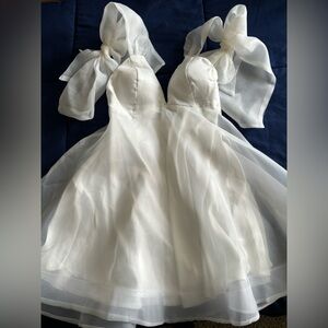 CHANTILLY TIED SHOULDER MINI DRESS SOLID WHITE